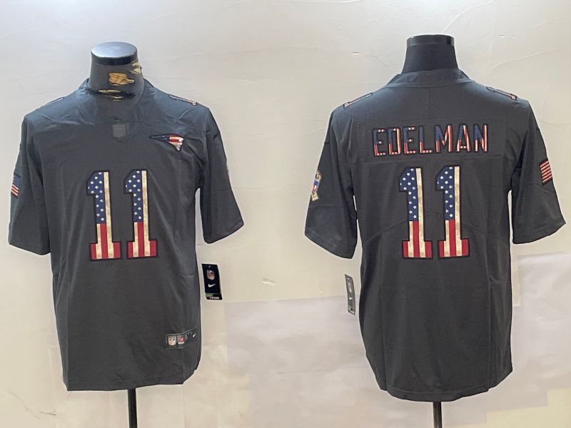 Men New England Patriots #11 Edelman Grey National Flag 2024 Nike Vapor Limited NFL Jersey style 1->new england patriots->NFL Jersey